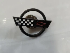 Vintage CHEVROLET CORVETTE LOGO HAT / LAPEL PIN - Black White & Red 1.25" Long - Picture 1 of 4