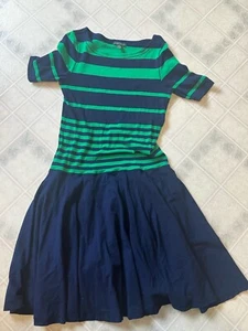 Lauren Ralph Lauren Fit And Flare Dress Womens Medium Knit Blue Green Striped - Picture 1 of 4