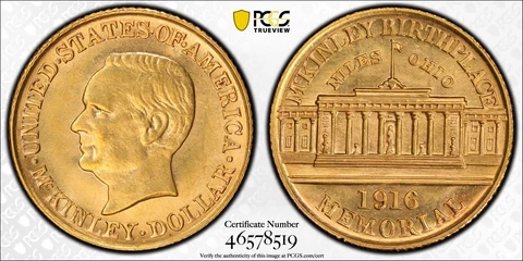 GORGEOUS 1916 McKinley G$1 PCGS MS62 GOLD Gem Commemorative ESTATE Coin 2468 Cover