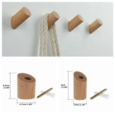 5Pc Natural Wooden Solid Oak Peg Hallway Wall Mounted Door Hook Home Coat Hanger - Image 1 of 4