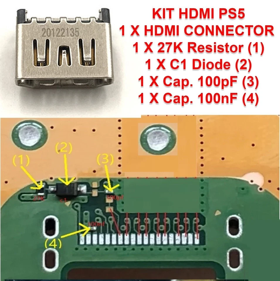 ✅ KIT RIPARAZIONE SONY PS5 HDMI USCITA VIDEO CONNETTORE + COMPONENTI SMD ✅