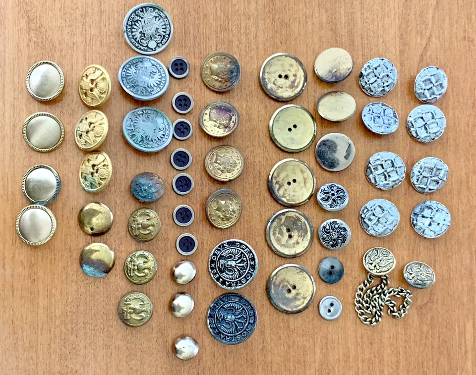 54 Metal Brass ButtonsAntique Vintage lot Uniform Military Coat Hessian Crafts - Image 1 of 4