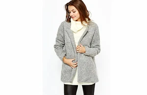 Chaqueta forrada y frontal abierto de piel sintética gris para dama con bolsillos laterales mediana Reino Unido - Imagen 1 de 1