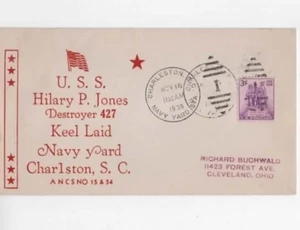 USS Hilary P Jones 1938 Nace Thermographic Cachet   - Bild 1 von 1