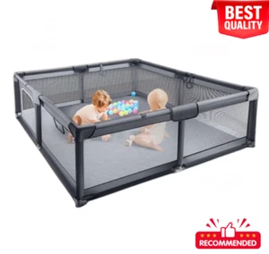 Grey 180x150cm Baby Playpen with Mesh Walls and Ocean Balls for Indoor Use - Picture 1 of 4