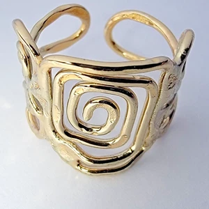 Greek Key Meander Square Swirl Pattern Gold Tone Adjustable Ring Sz 8 EXCELLENT! - Picture 1 of 5