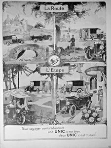 PUBLICITÉ DE PRESSE 1924 UNIC L'ÉTAPE EN ROUTE A TABLE CAMPING AU PALACE - Imagen 1 de 1
