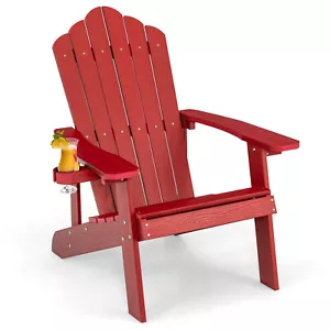 Patio HIPS Adirondack Chair w/Cup Holder Weather Resistant Outdoor 380 LBS Red - Picture 1 of 12