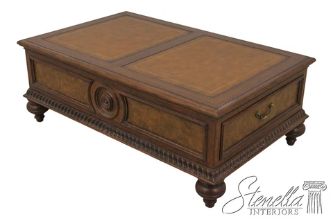 59927EC: ETHAN ALLEN Leather Top 2 Drawer Coffee Table Cover