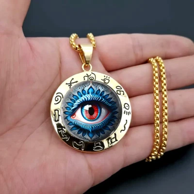 Сглаз золотой круглый ожерелье ювелирные изделия винтажный вид дьявола глаз подвеска - Изображение 1 из 4