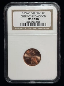 2000 CLOSE "AM" CHEERIOS PROMOTION LINCOLN CENT (PENNY) NGC MS67 RD - Picture 1 of 2