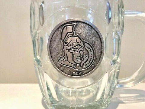 NHL Ottawa Senators Beer Glass Stein Tankard Mug, Pewter 3D logo medallion Cover