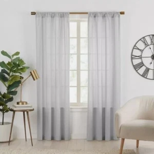 Gap Home 48'' x 84'' Organic Cotton Window Curtain Pair Blue SHEER DOBBY - Picture 1 of 4