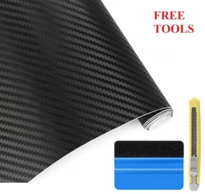 12" x 60" Black Carbon Fiber Vinyl Film Wrap 3D Bubble Free Air Release 1ftx5ft - Bild 1 von 4