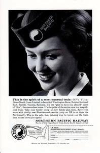 Anuncio impreso vintage tren del Pacífico Norte ferrocarril costa norte limitado 1960 dama - Imagen 1 de 2