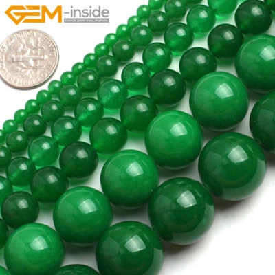 GEM-INSIDE Green Jade Gemstone Round Loose Spacer Beads For Jewellery Making Strand 15" UK