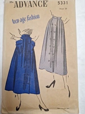 Skirt Double Button Midi 12 Jr 25" Waist Advance 5331 Sewing Pattern Cut VTG 40s - Image 1 of 4
