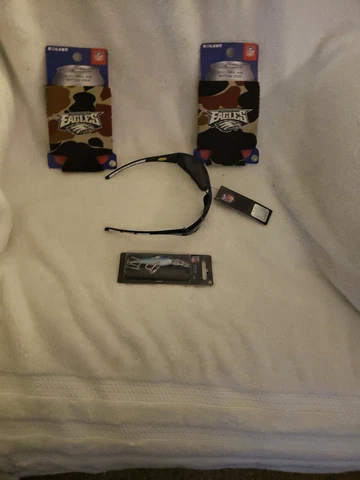 Philadelphia Eagles Sunglasses, Fishing Lure, And Two Koozies Cover