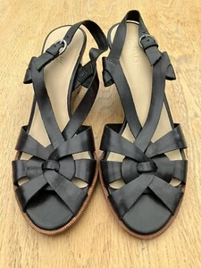 Clarks Black Leather Strappy Wedge Sandals Size 6 - Picture 1 of 5
