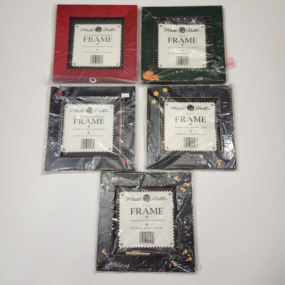 Set of 5 Mill Hill 6 X 6 hand painted frames NEW holiday - Image 1 of 1