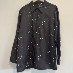 Anne Carson Button Up Shirt Long Sleeve Embroidered Floral Linen Cottagecore 2X - Picture 1 of 4