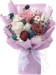 Forever Blumenstrauß Blumen zur Lieferung erstklassig konservierte Rosen mit Bär Geschenk - Bild 1 von 12