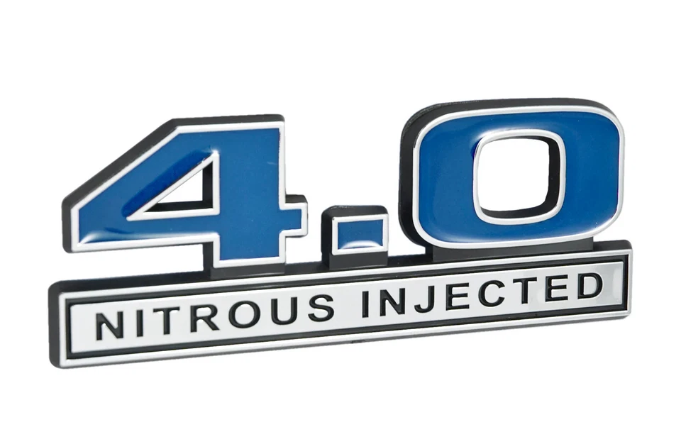 4.0 Nitrous Injected NOS Engine Emblem Badge Logo in Chrome & Blue - 5" Long - Image 1 of 1