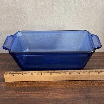 De colección Anchor Hocking Vidrio Azul Cobalto Utensilios Pan Sartén Plato Hornear 1.5 QT EE. UU. Foto 1 de 4