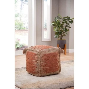 Steve Silver Jafar Square Handwoven Cinnamon/ Khaki Jute Pouf - Picture 1 of 5