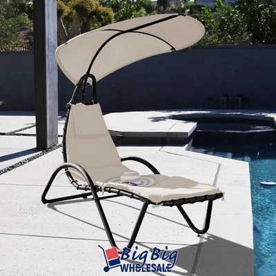 GENIQUA Outdoor Backyard Patio Lounger Hammock Chaise Hanging Lounge Chair Swing Shade