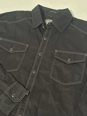 Southpole Pearl Snap Western Shirt Men's Large Black Embroidered Spellout - Image 1 of 4