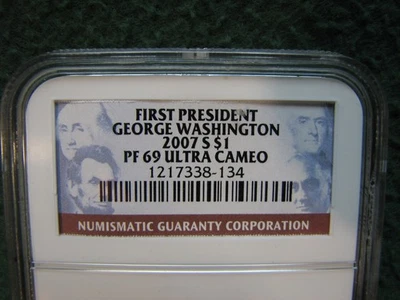 2007  $1  US Presidential Dollar Coin  George Washington   NGC Pf 69 ULTRA CAMEO - Image 1 of 3