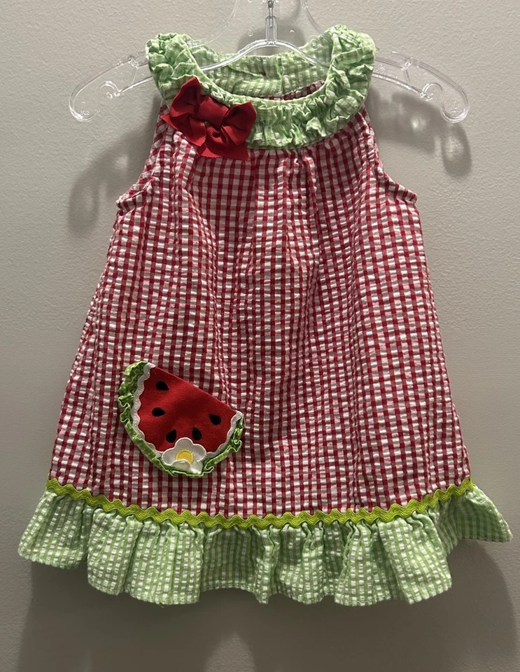 Emily Rose 18 M Bebé Niña Seersucker Solero Sandía Rojo Guinga Verano Foto 1 de 4