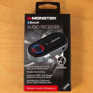Monster Bluetooth 3.5mm AUX Audio Receiver Adapter with Voice Assistant Support - Picture 1 of 3