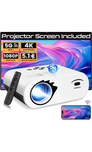 Mini Projector with WiFi and Bluetooth, Screen | Native 1080P, Portable Outdo... - Picture 1 of 13