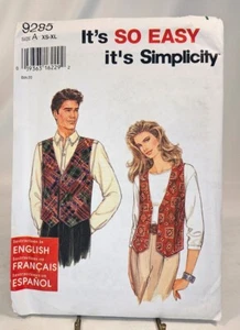 Pattern Unisex Vest Easy Size XS-XL Simplicity 9285 - Picture 1 of 2