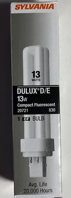 Sylvania 20721 CF13DD/E/830 13W T4 Double Tube CFL 4pin G24q-1 3000k Warm White - Image 1 of 4
