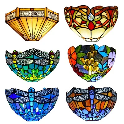 12inch Multicolour Tiffany Wall Lamp Shade Glass Vintage Sconce Stained Glass UK - Image 1 of 4