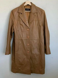 Reilly Olmes Coat Brown Leather Collared Buttons Pockets Lined Size L - Picture 1 of 10
