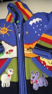 Kids Ethic Alpaca Cotton Knit Handmade In Ecuador Zip Hood Sweater Jacket Size 7 - Picture 1 of 4
