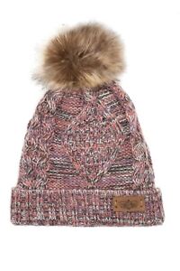 Women's Winter Fleece Fuzzy Lined Cable Knitted Pom Pom Multi Solid Color Beanie