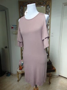 MISS SELFRIDGE Taupe Pink Dress Flounce Cold Shoulder Ruffle Sleeve Mini Dress 2 - Picture 1 of 1