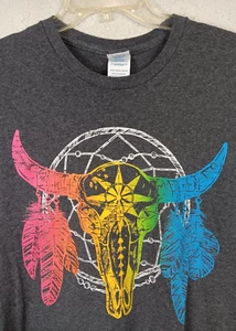 VINTAGE Southwest Shirt Native Buffalo Skull Graphic Short Sleeve Tee Size L - Picture 1 of 7