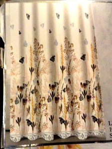 13 pc fabric SHOWER CURTAIN Butterflies Flowers  HOOKS Butterfly Nature Spring - Picture 1 of 6