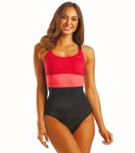 Nike Swim Para mujer Poly Core Soporte para el pecho Racerback Una Pieza Melón/Negro Talla L - Imagen 1 de 7
