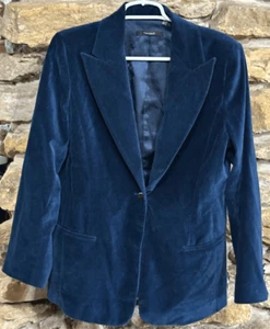 Chaqueta Blazer Mujer Tahari Azul Profundo Terciopelo Manga Larga Con Bolsillos Talla 14 - Imagen 1 de 10