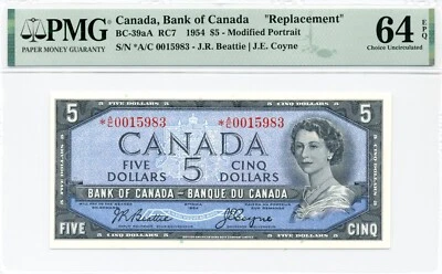 1954 $5 Bank of Canada BC-39aA Replacement *A/C - PMG Choice UNC64 EPQ - Image 1 of 2