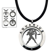 Inox Men's Stainless Steel 4-Way Aquarius Zodiac Pendant Leather Cord Necklace