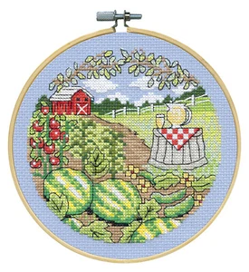 Kit de punto de cruz ~ Diseño funciona cosecha de granja de verano con aro de madera de 6" #DW7084 - Imagen 1 de 3