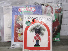 Vintage Lot Of 4 Plastic Canvas Christmas Kits Ornaments Birdhouse Basket Train